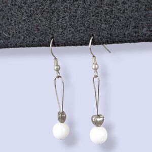 (2/$20) Dangling Heart & White Glass Earrings